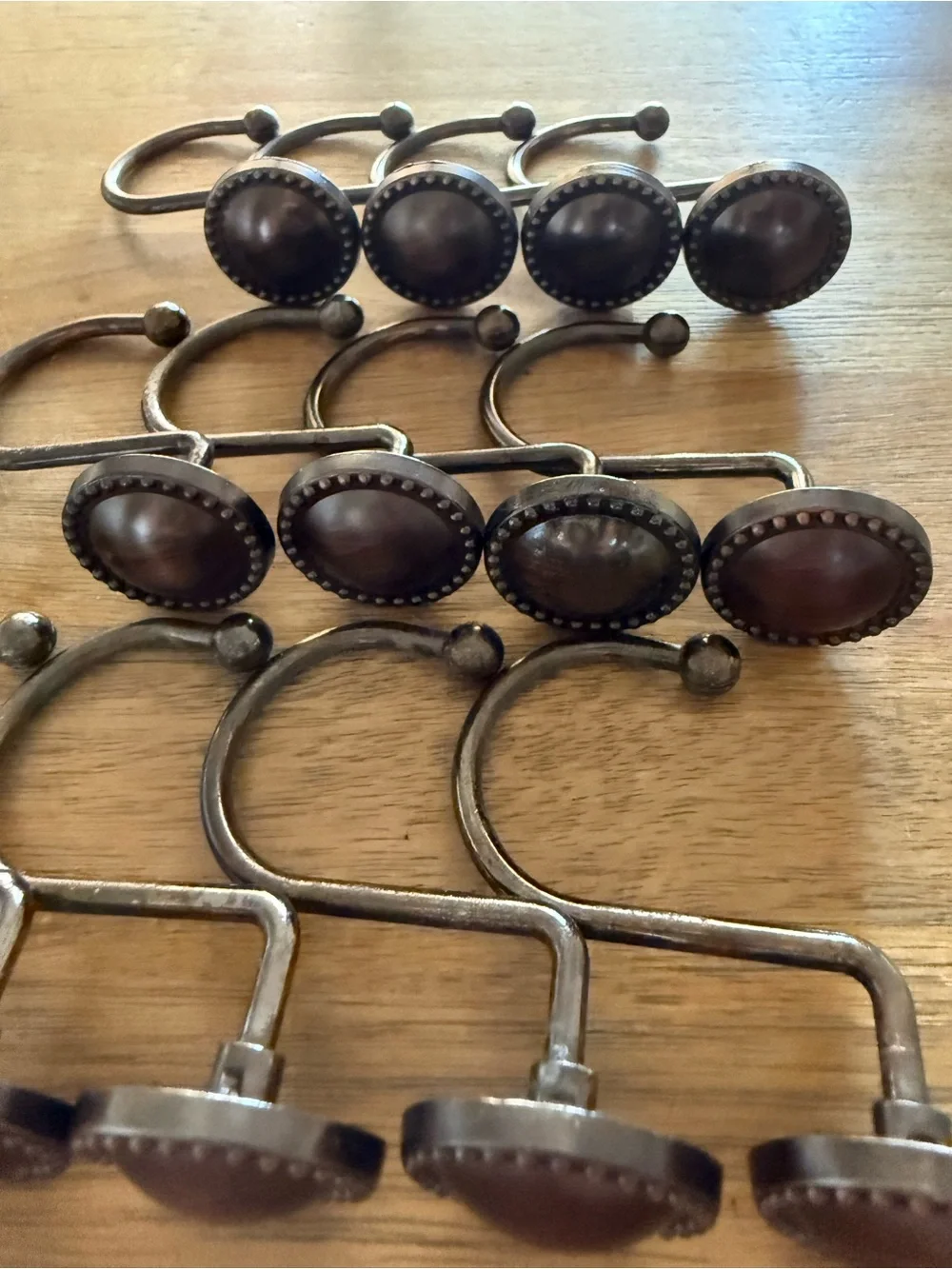 Set of 12 oil rubbed bronze decorative shower curtain hooks with beaded border